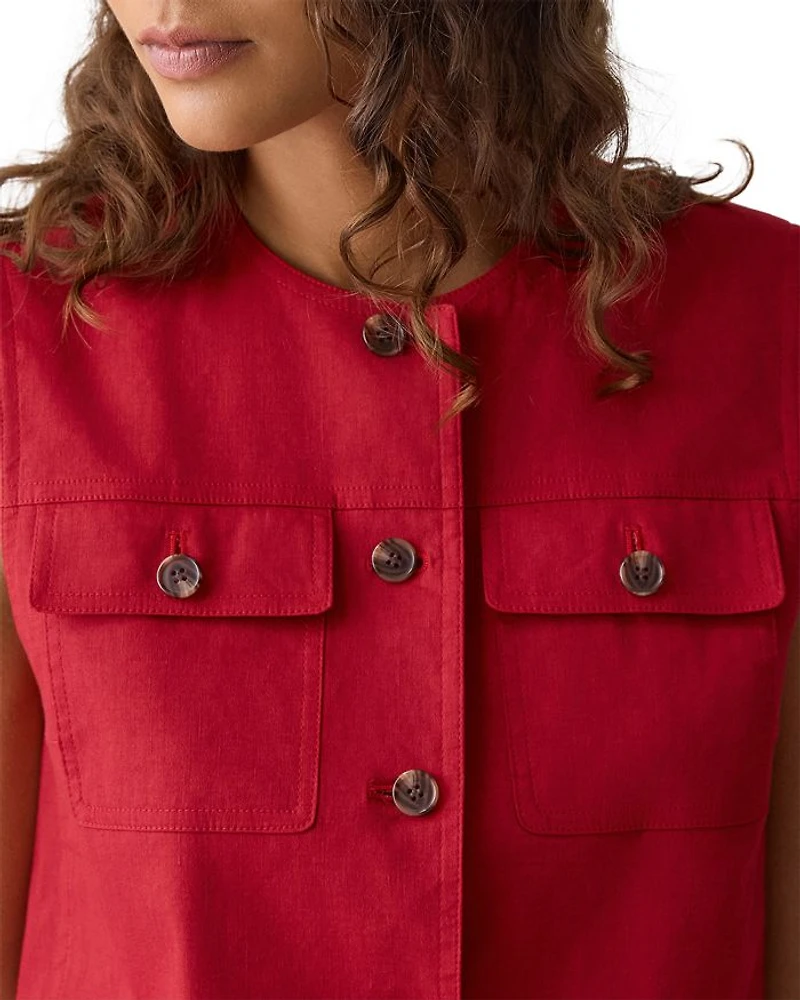 Fitted Sleeveless Linen Vest
