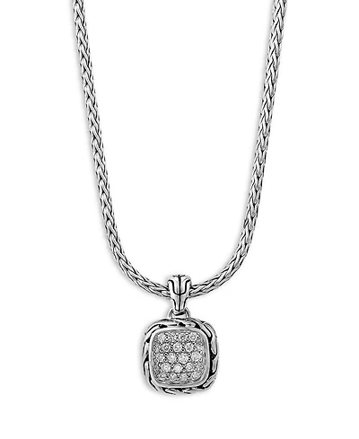 Sterling Silver Diamond Pavé Carved Chain Necklace, 16-18"
