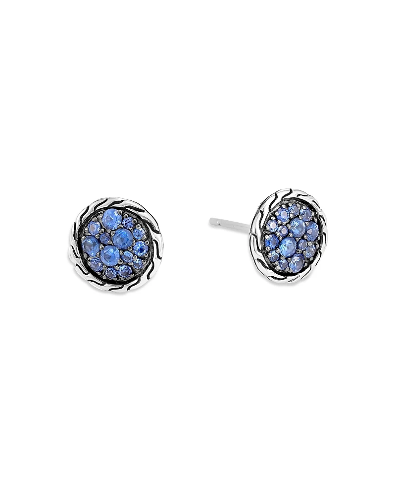 John Hardy Sterling Silver Classic Chain Blue Sapphire Stud Earrings