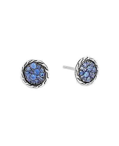 John Hardy Sterling Silver Classic Chain Blue Sapphire Stud Earrings
