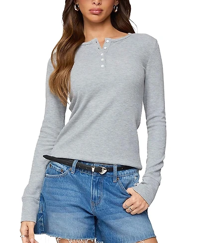 Edikted Helaine Waffle Henley T Shirt