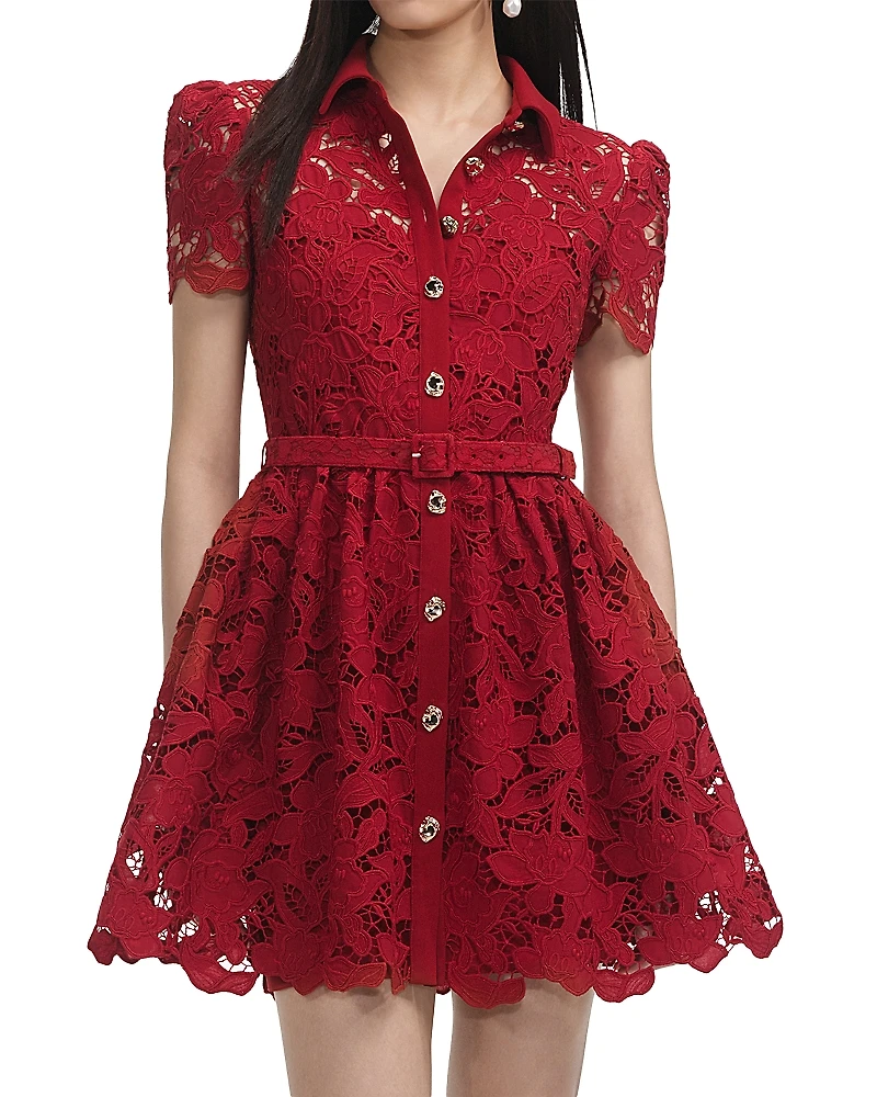Self-Portrait Burgundy Lace Collared Mini Dress