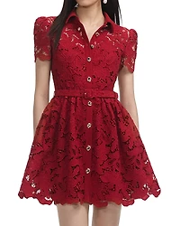 Self-Portrait Burgundy Lace Collared Mini Dress