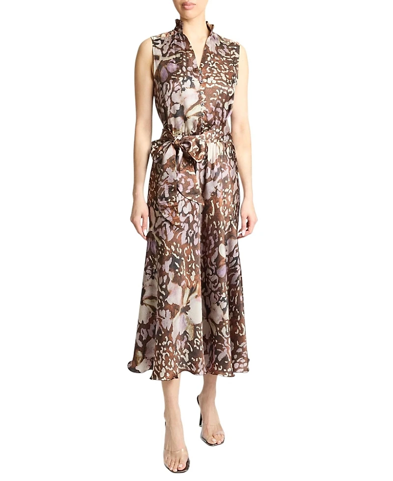 Santorelli Nirva Sleeveless Ruffle-Neck Midi Dress