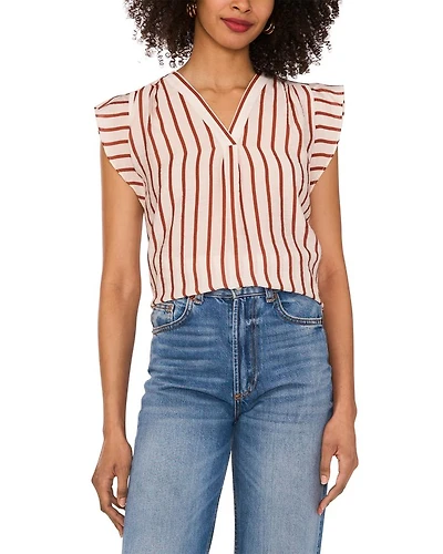 V Neck Ruffle Sleeve Blouse
