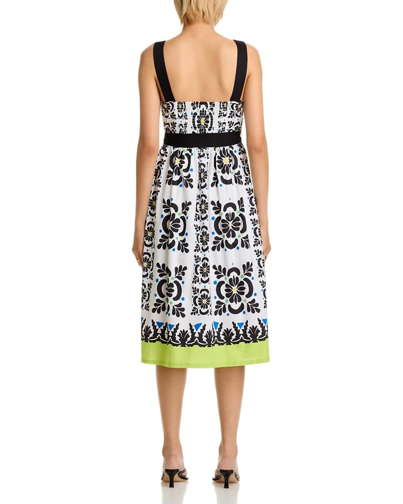 Printed Square Neck Midi Dress