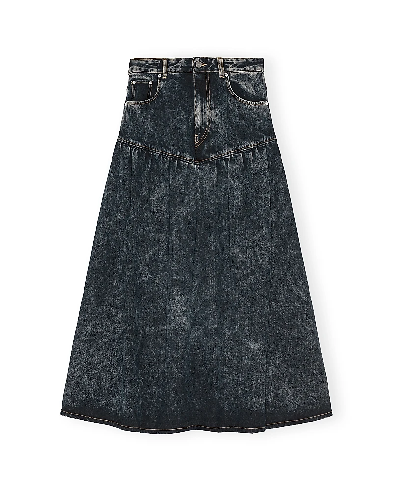 Ganni Black Washed Denim Long Skirt
