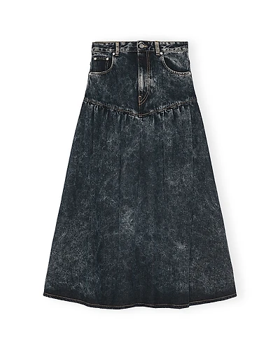 Ganni Black Washed Denim Long Skirt