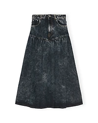 Ganni Black Washed Denim Long Skirt