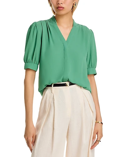 T Tahari Short Sleeve Split Neck Blouse