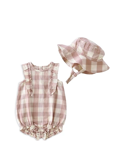 Pehr Girls' Checkmate Bubble Romper & Hat Set - Baby
