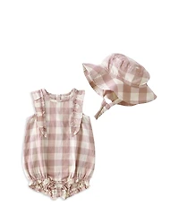 Pehr Girls' Checkmate Bubble Romper & Hat Set - Baby