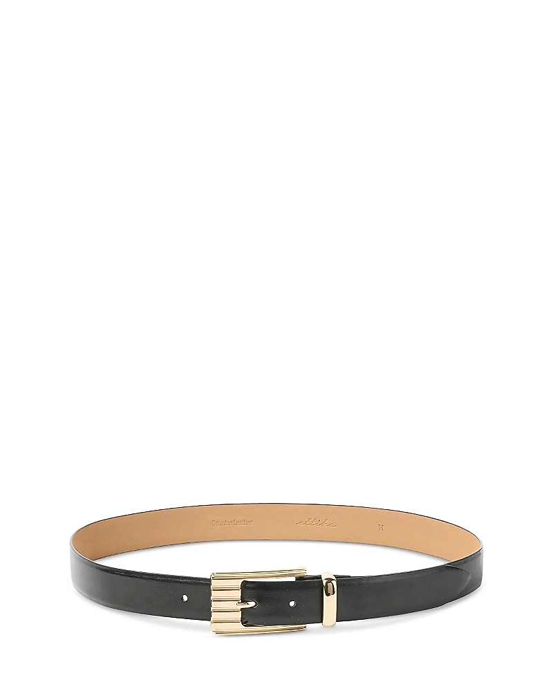Ettika Women's Engraved Rectangle Buckle Black Leather Belt