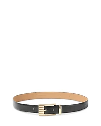Ettika Women's Engraved Rectangle Buckle Black Leather Belt