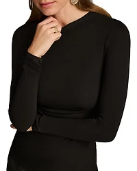 Long Sleeve Gathered Stretch Crepe Tee