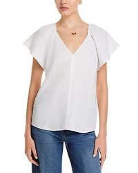 Tommy Bahama Coastalina V Neck Flutter Sleeved Linen Top