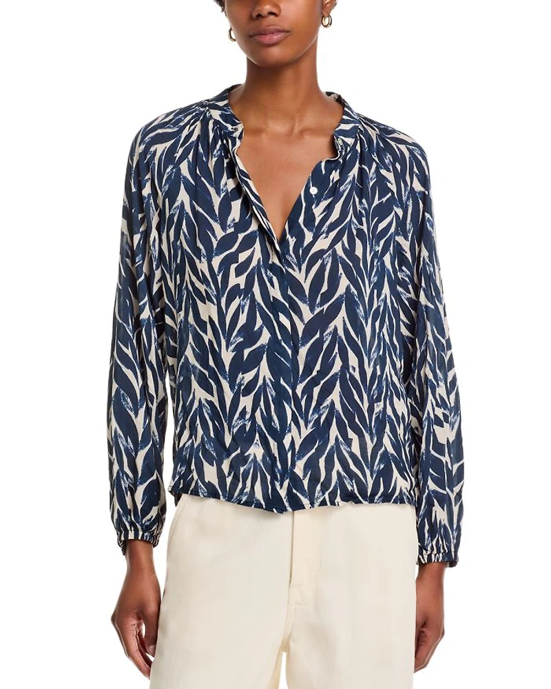 Long Sleeve Shirred Blouse
