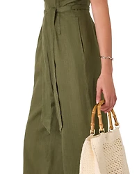 Petite Belted Seamed Linen Jumpsuit