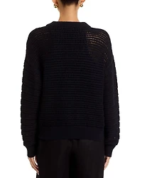 Open Knit Bomber Crewneck Cardigan Sweater