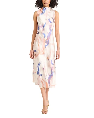 High Neck Satin Midi Dress