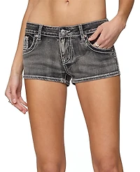 Edikted La Embroidered Low Rise Denim Shorts