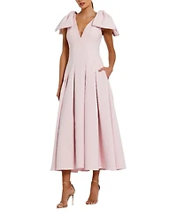 Mac Duggal Crepe A Line With Bow Straps Midi Dress