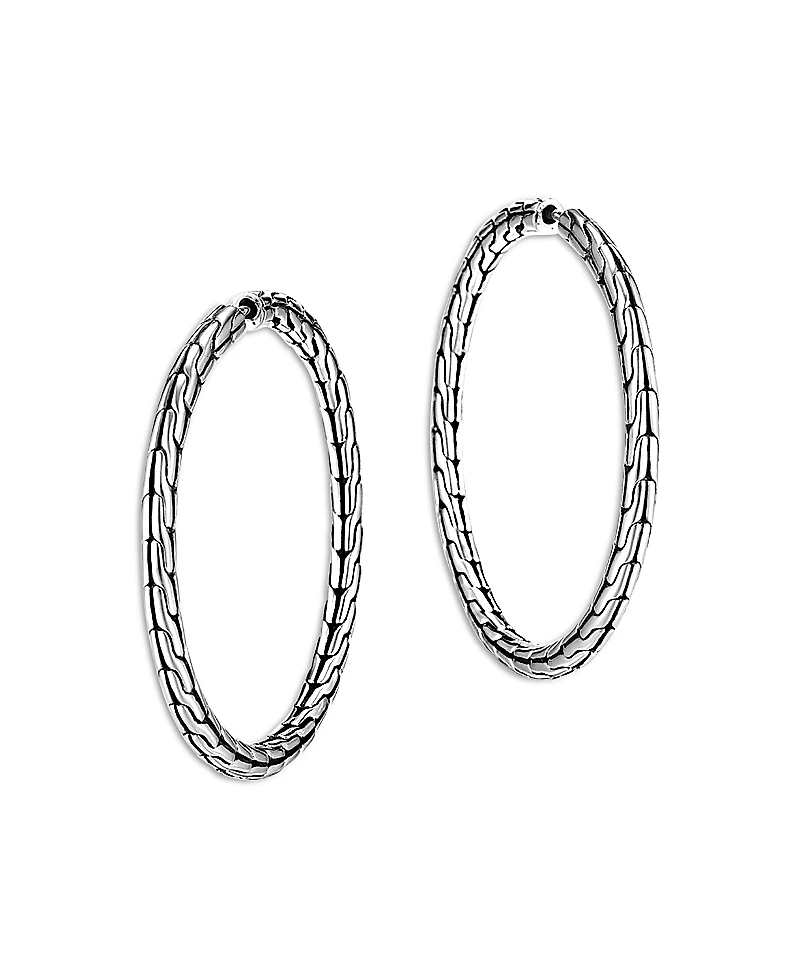 John Hardy Sterling Silver Carved Chain Hoop Earrings