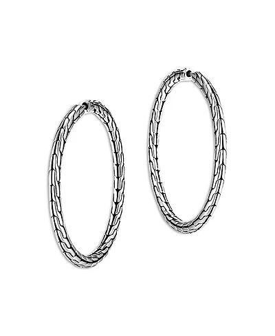 John Hardy Sterling Silver Carved Chain Hoop Earrings