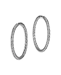 John Hardy Sterling Silver Carved Chain Hoop Earrings