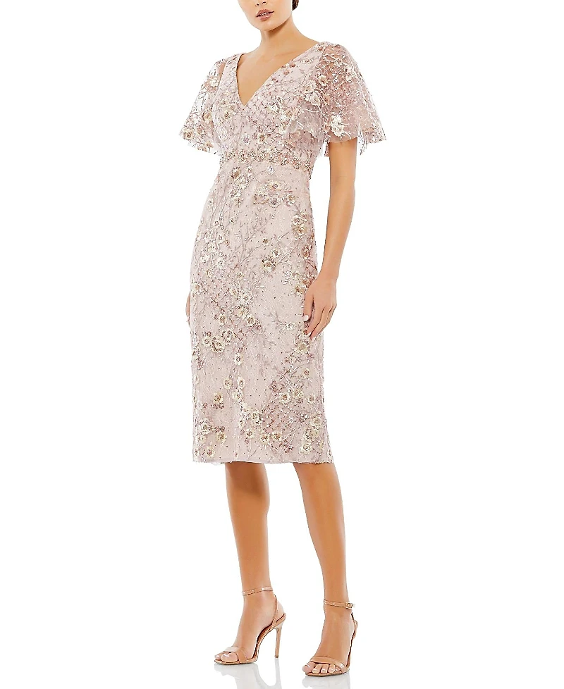 Mac Duggal Embellished Illusion Butterfly Sleeve Cocktail Dress