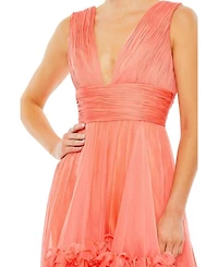 Sleeveless Deep V Neck Ruffle Tiered Chiffon Dress