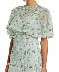 Embellished Illusion Cape Sleeve Trumpet Gown