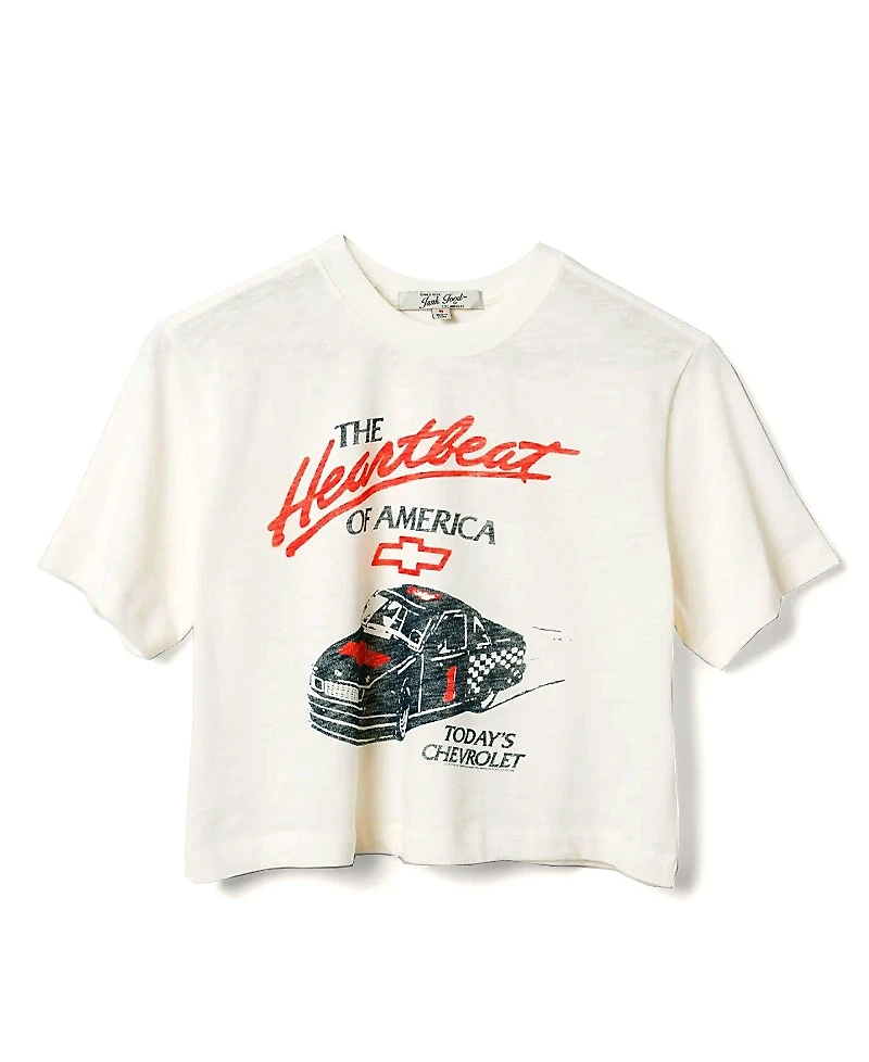 Junk Food Clothing Women's Chevy Hearbeat of America Mock Neck Crop Tee