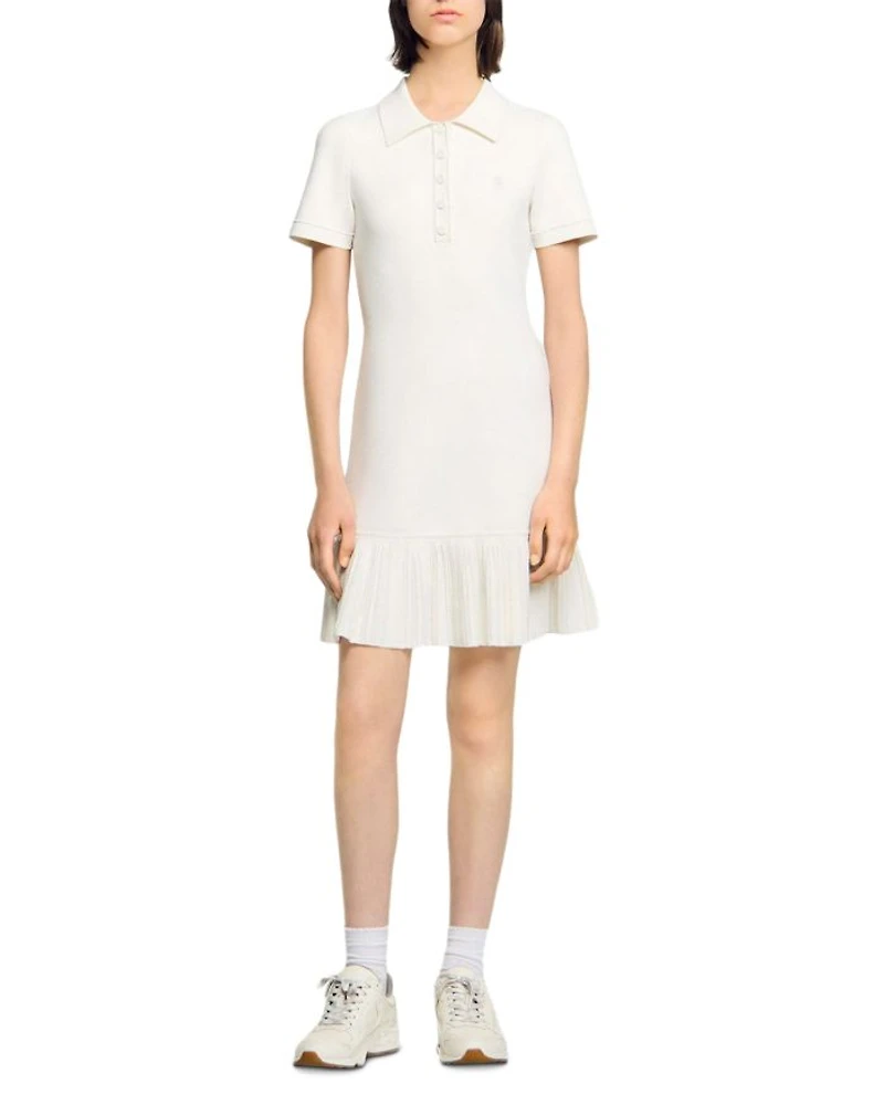 Polo Collar Pleated Mini Dress