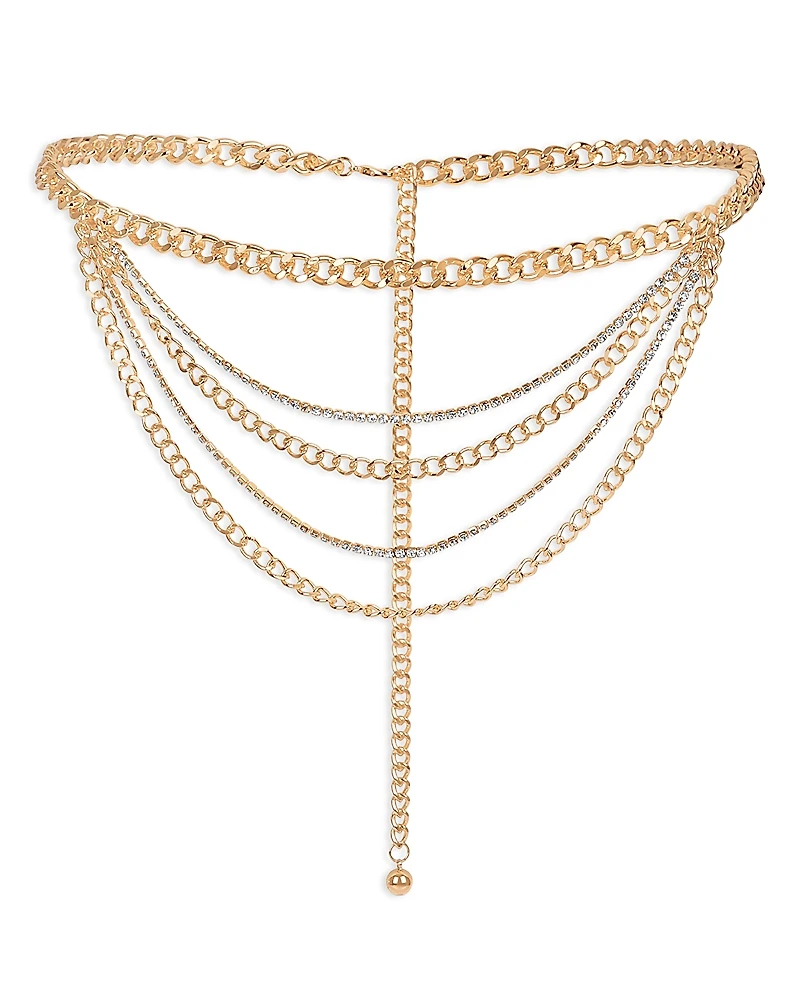 Ettika Nightlife Crystal Multi Row Chain Belt