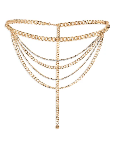 Ettika Nightlife Crystal Multi Row Chain Belt