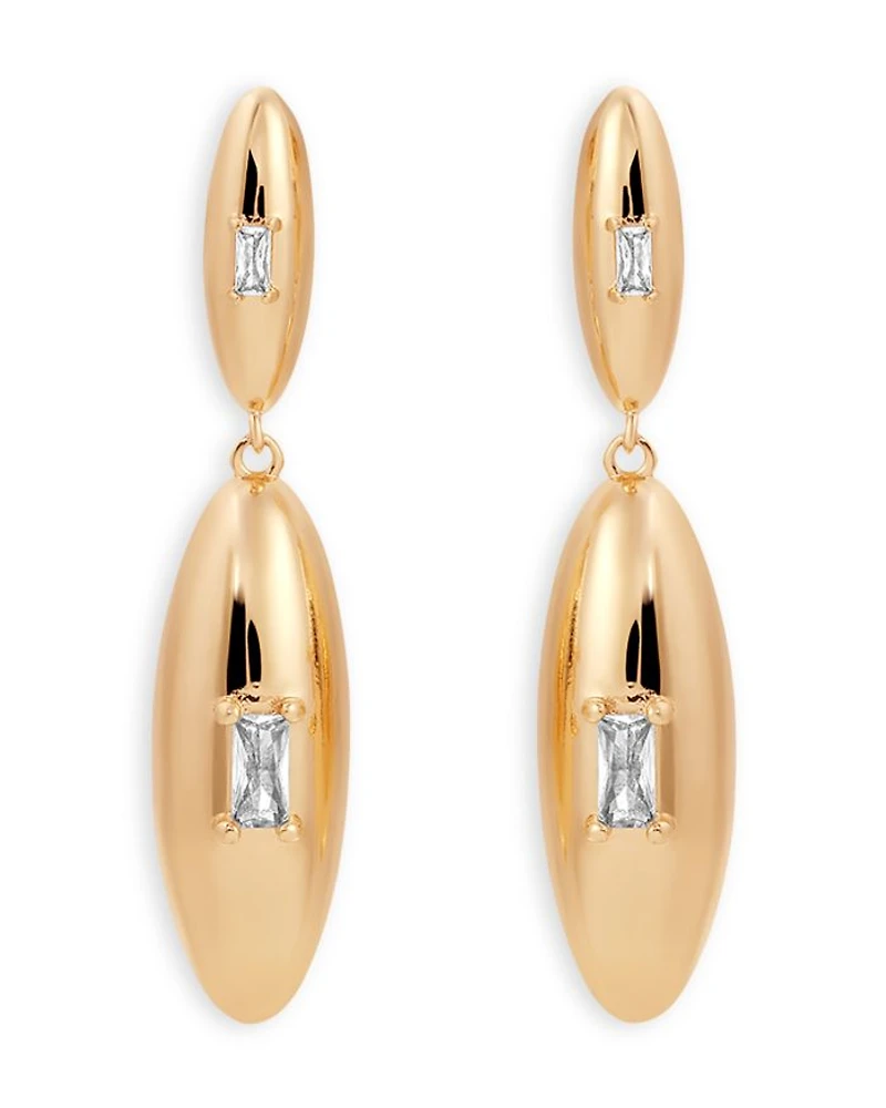 Baguette Cubic Zirconia Oval Dome Double Drop Earrings