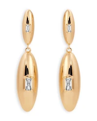 Baguette Cubic Zirconia Oval Dome Double Drop Earrings