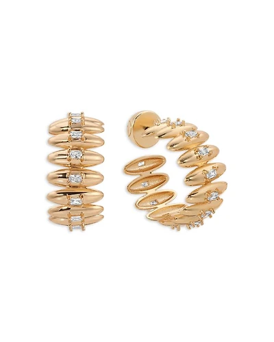 Baguette Cubic Zirconia Oval Dome Hoop Earrings