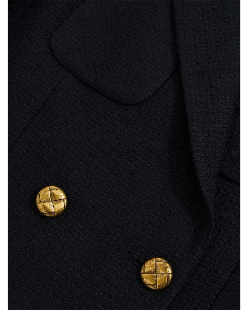 Mia Cropped Double Breasted Textured Blazer Navy
