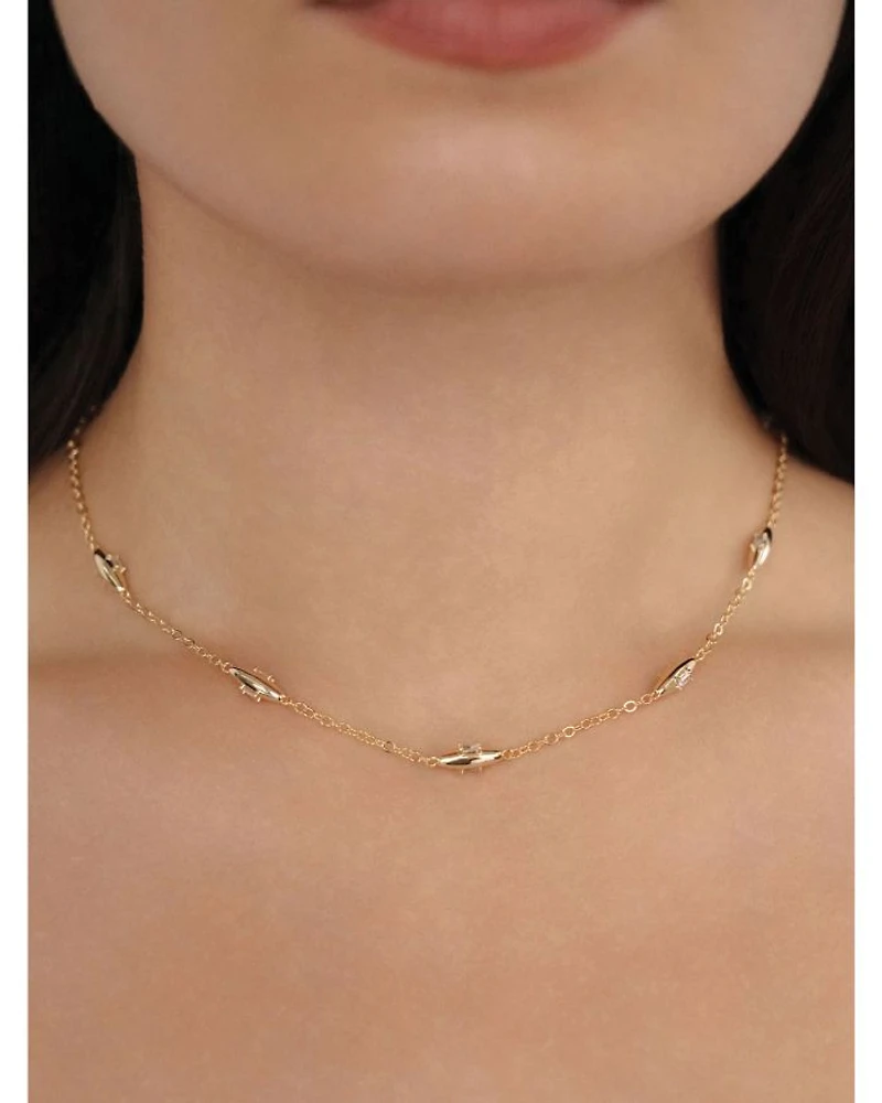 Baguette Crystal Oval Dome Simple Chain Necklace, 12"-17"