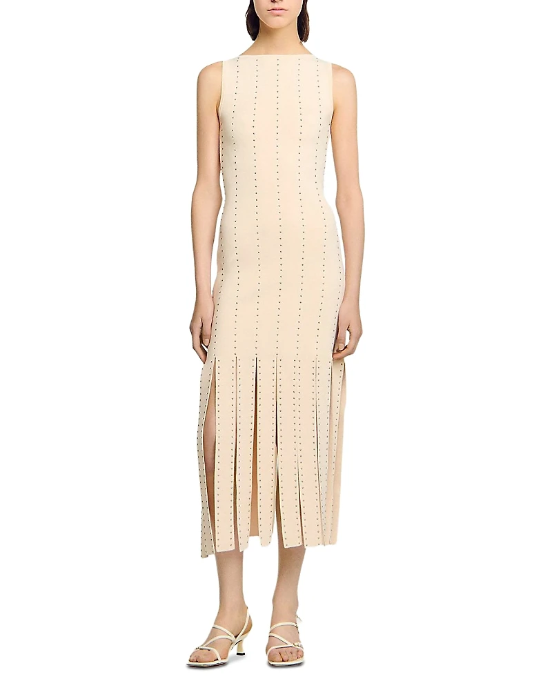 Sandro Carwash Hem Studded Maxi Dress
