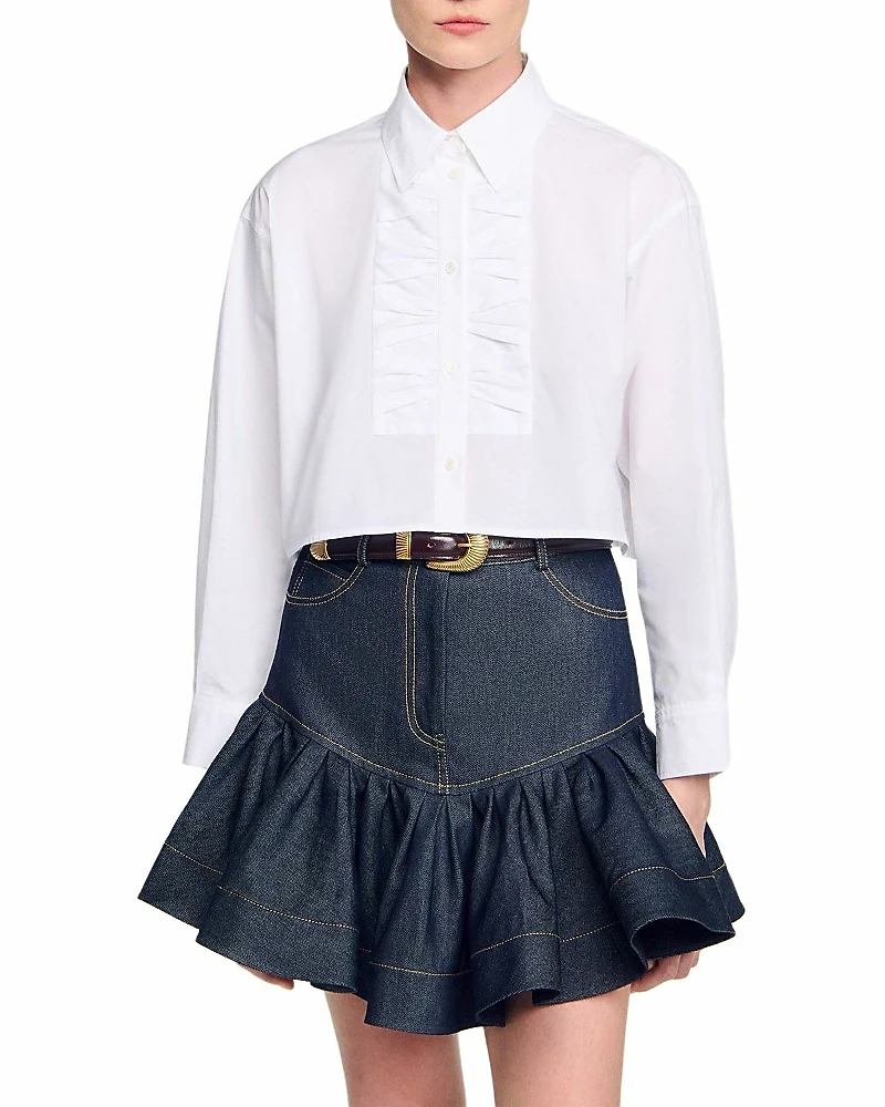 Sandro Cropped Bow Trim Shirt