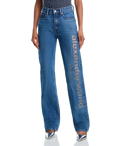EZ Mid Rise Logo Straight Jeans Vintage Light Indigo