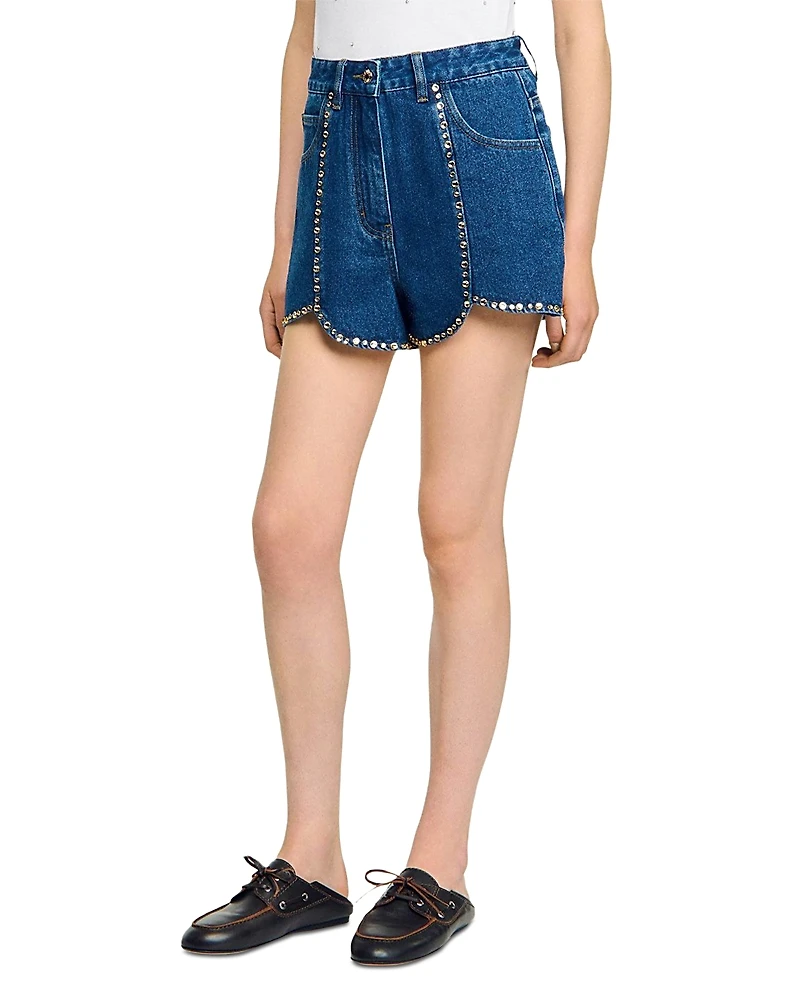 Sandro Rhinestone Denim Shorts