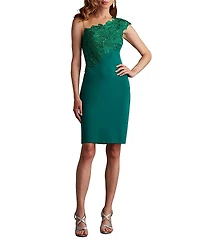 Tadashi Shoji Reya One-Shoulder Embroidered Illusion Dress