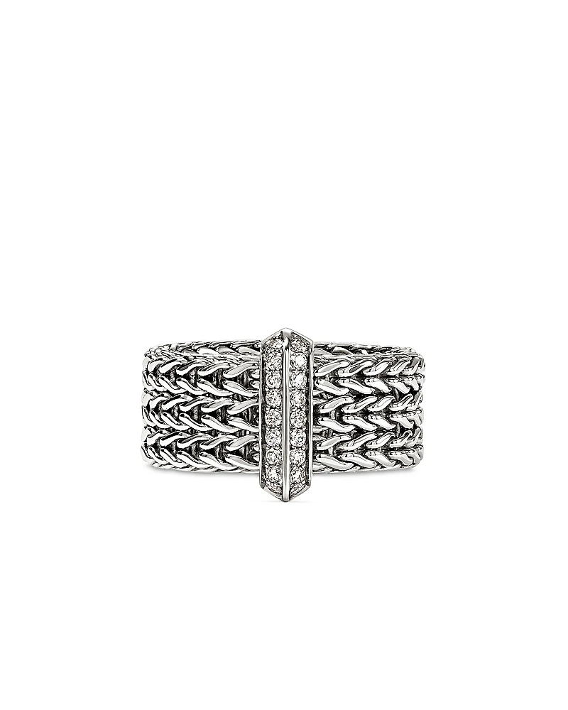 John Hardy Sterling Silver Icon Diamond Weave Ring