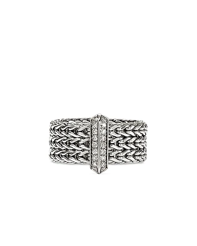 John Hardy Sterling Silver Icon Diamond Weave Ring