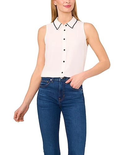 CeCe Sleeveless Button Down Top