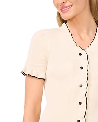 Contrast Stitch Ruffled Trim Cardigan